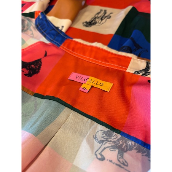 VILAGALLO Women's Multicolor Dog Print Button Up Shirt Size 46 - Picture 3 of 8